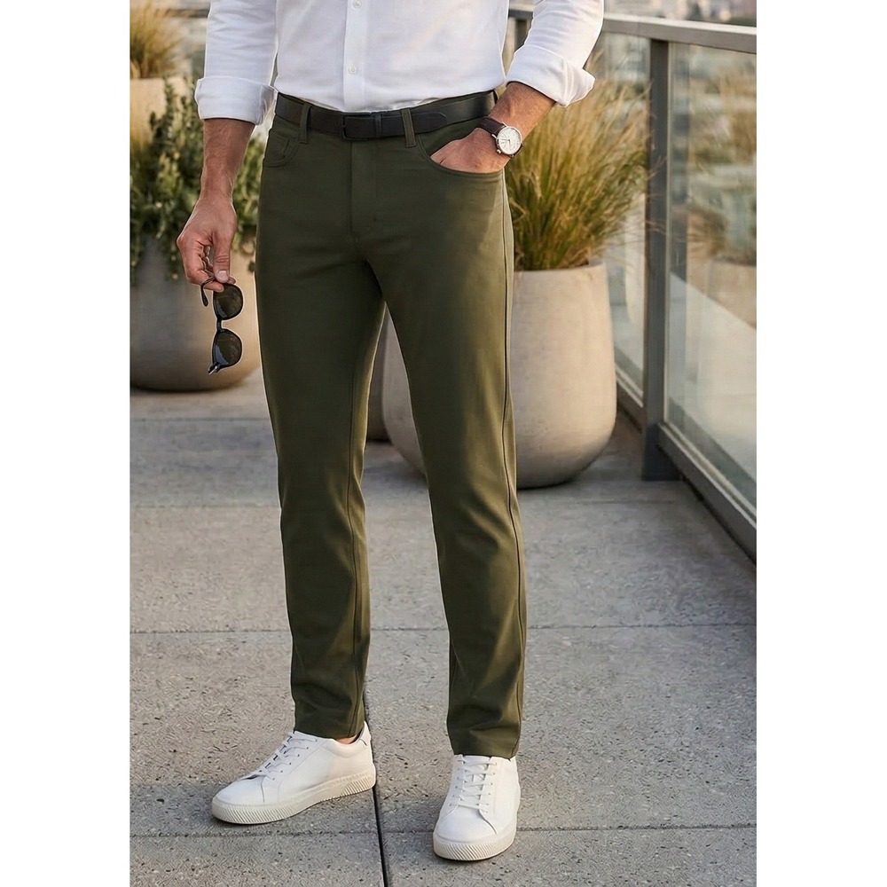 Theory Raffi Slim Fit Pants Mens 32 Dark Green Technical 5-Pocket Trousers Chino